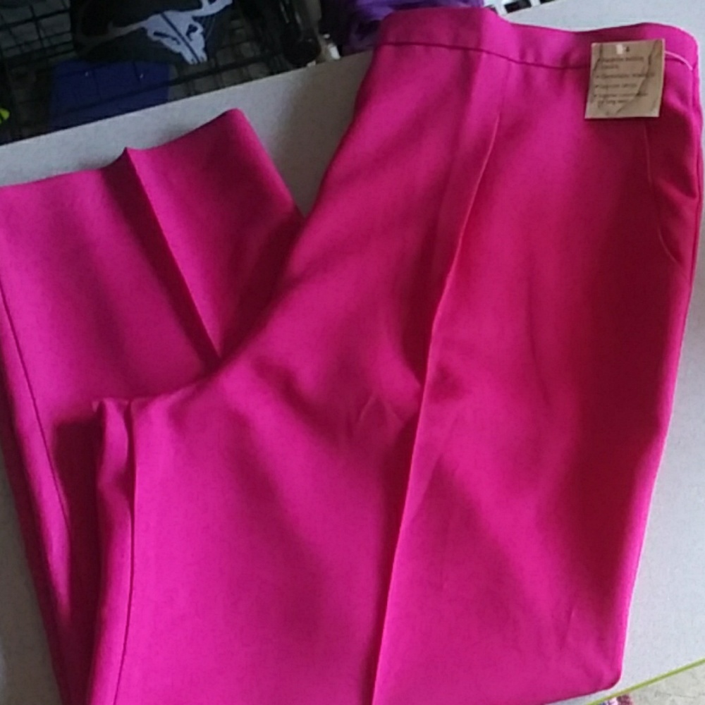NWT LASTING COMFORT HOT PINK POLYESTER PANTS WOMEN
